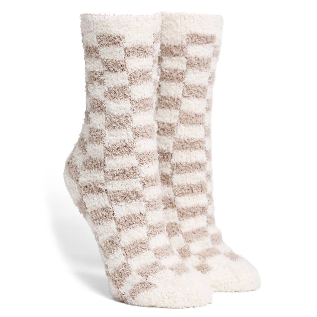 Winnie - Checkered Fuzzy Socks (Beige)