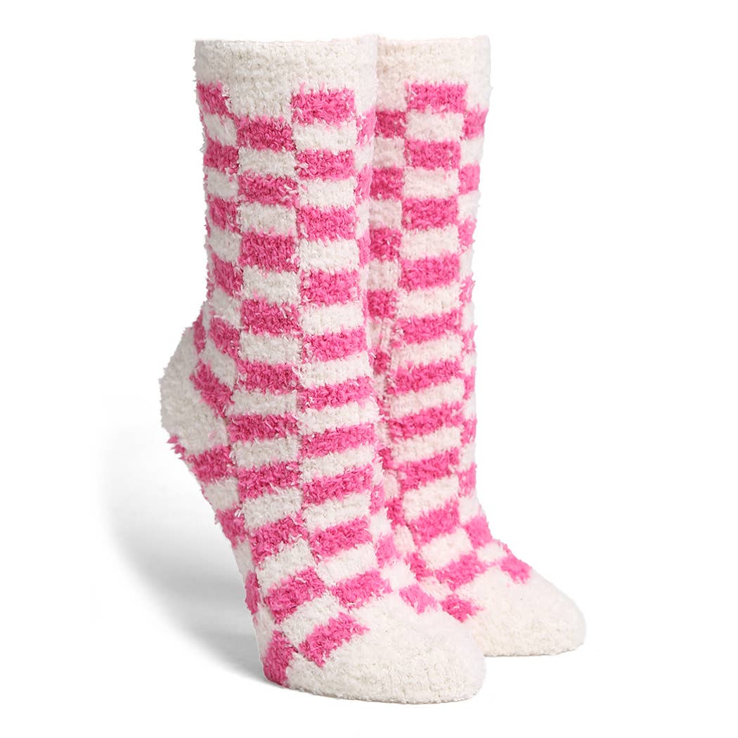 Winnie - Checkered Fuzzy Socks (Hot Pink)