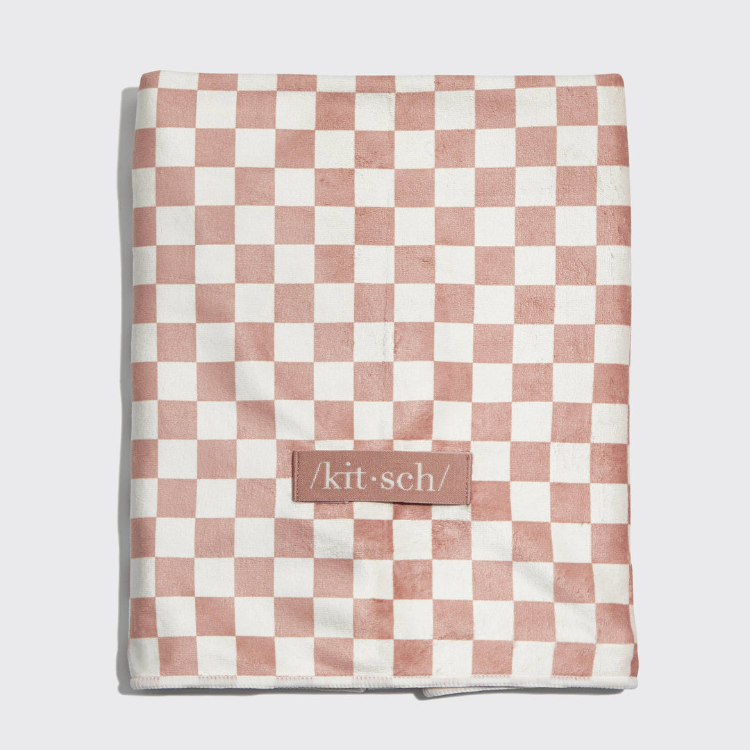 Kitsch - Extra Large Quick-Dry Hair Towel Wrap (Terracotta Checker)