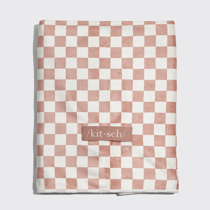Kitsch - Extra Large Quick-Dry Hair Towel Wrap (Terracotta Checker)