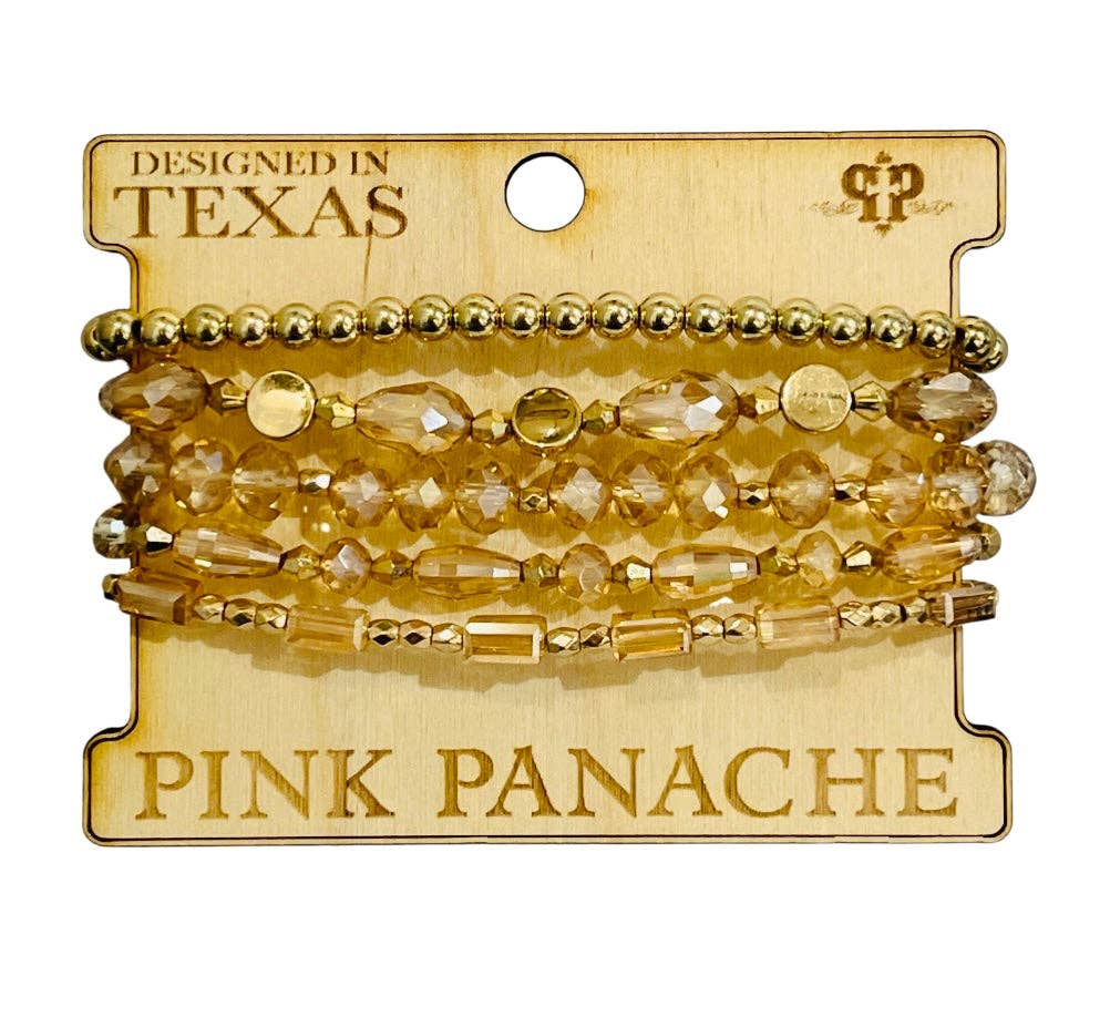 Pink Panache - Champagne + Gold Beaded Bracelet Set of 5