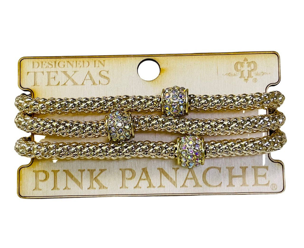 Pink Panache - Gold Woven Pave Rondelles Bracelet Set of 3