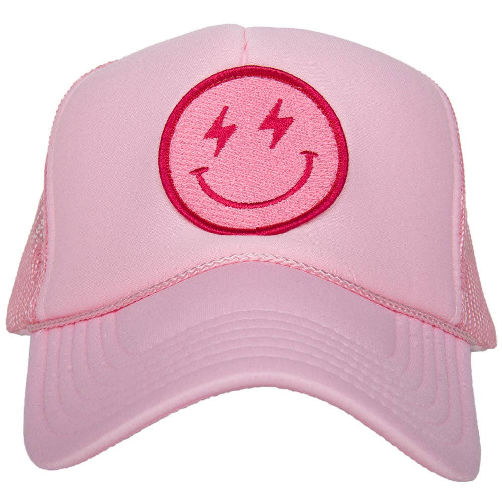 Baby Pink Lightning Happy Face Foam Trucker Hat
