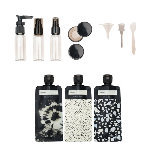 Kitsch - Refillable Ultimate Travel 11pc Set (Black & Ivory)