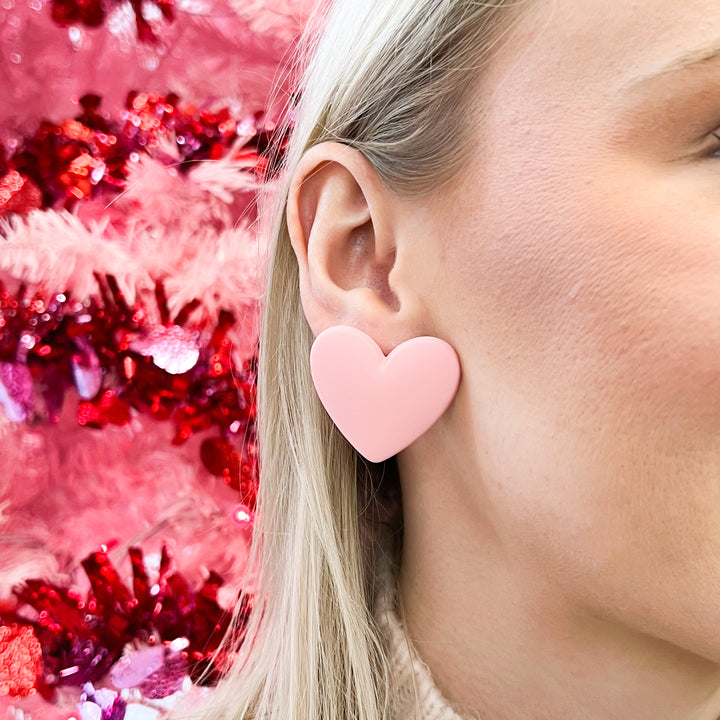Callie - Clay Heart Earrings (Light Pink)