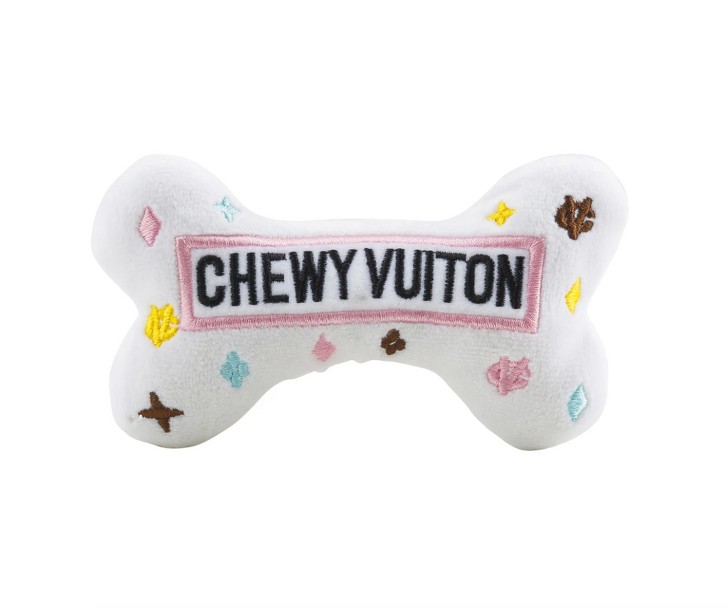 Dog Toy - White Chewy Vuitton Bone Small