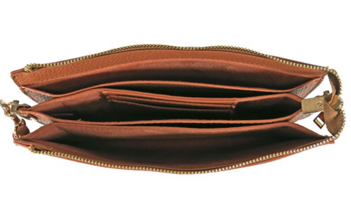 Lexie - 5 Compartment Crossbody/Wristlet (Cognac)