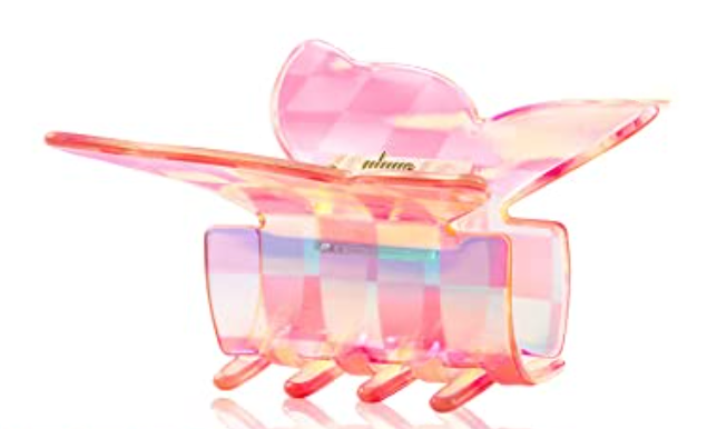 Iridescent Pink Checkered Claw Clip