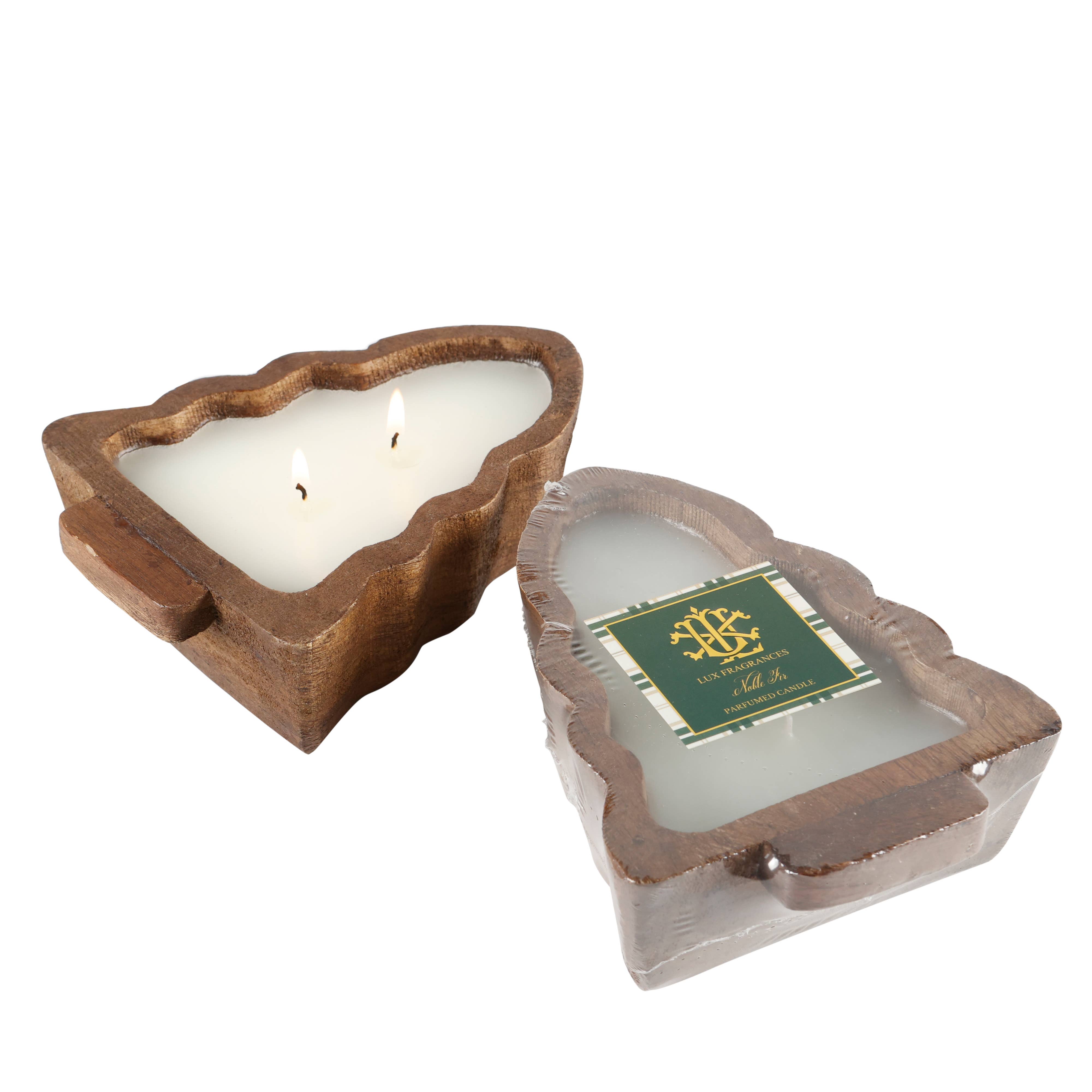 Lux Candle - Wooden Tree Dough Bowl Candle - Noble Fir