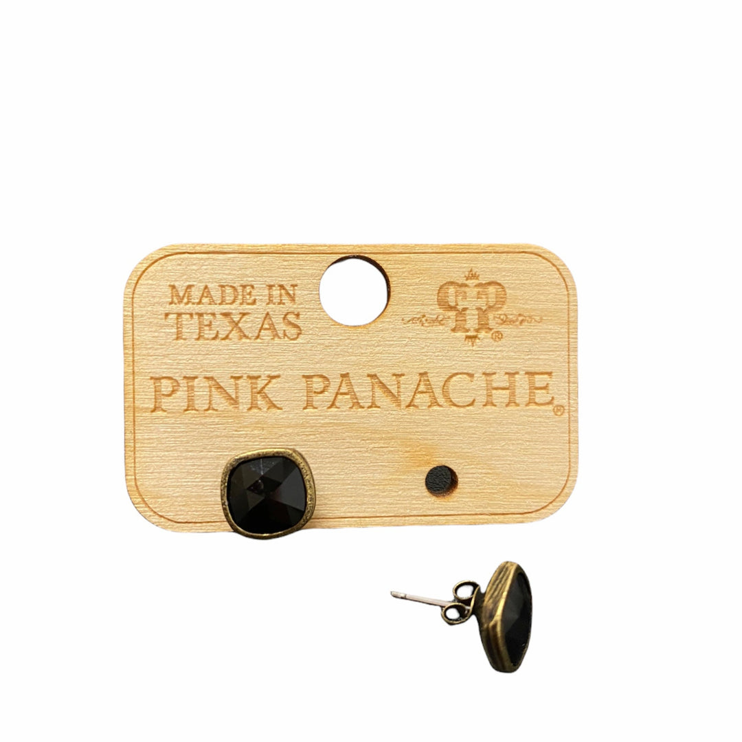 Pink Panache - Black Cushion Cut Stud Earrings