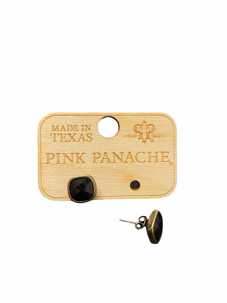 Pink Panache - Black Cushion Cut Stud Earrings