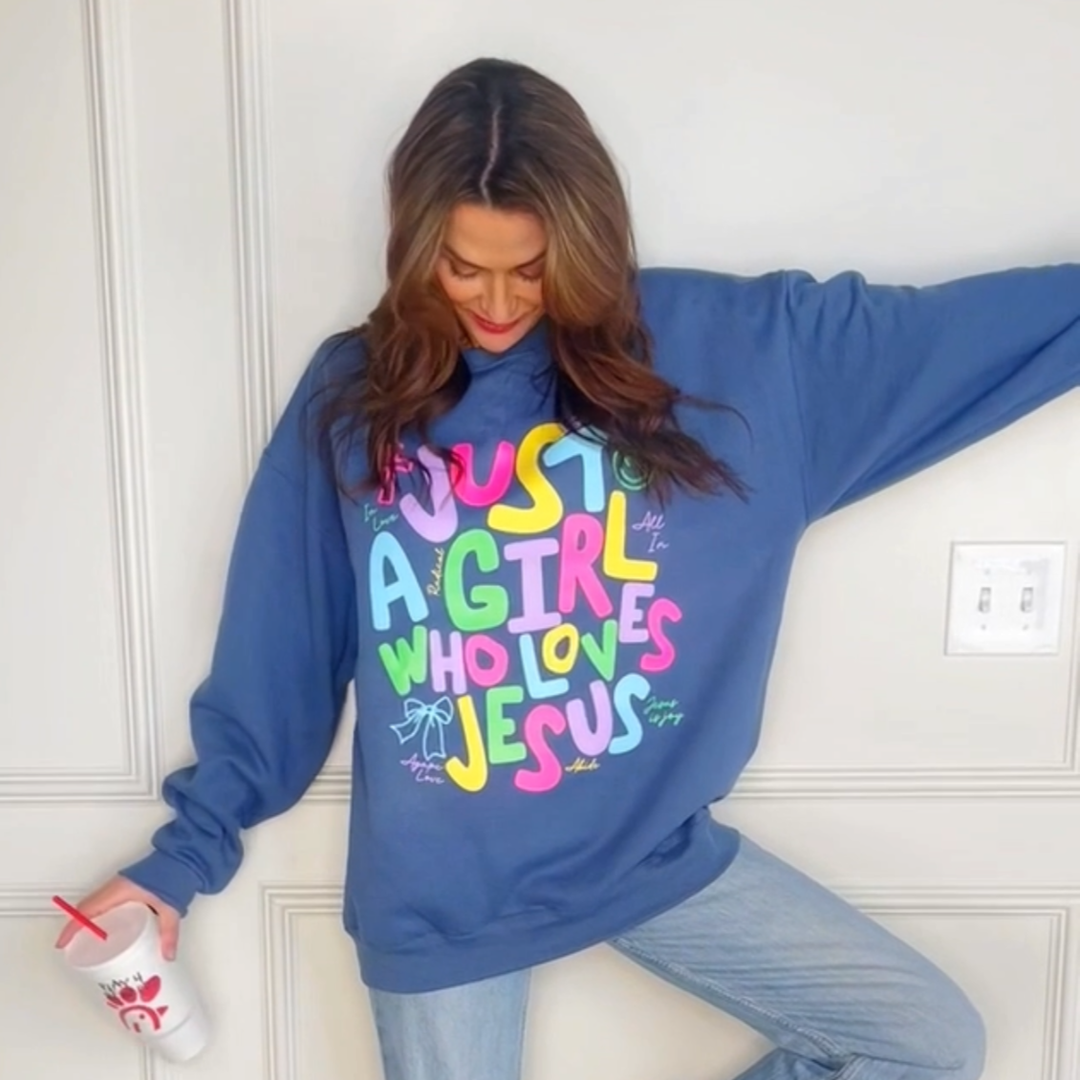 Poppy & Pine - Just a Girl Who Loves Jesus Sweatshirt (Denim)