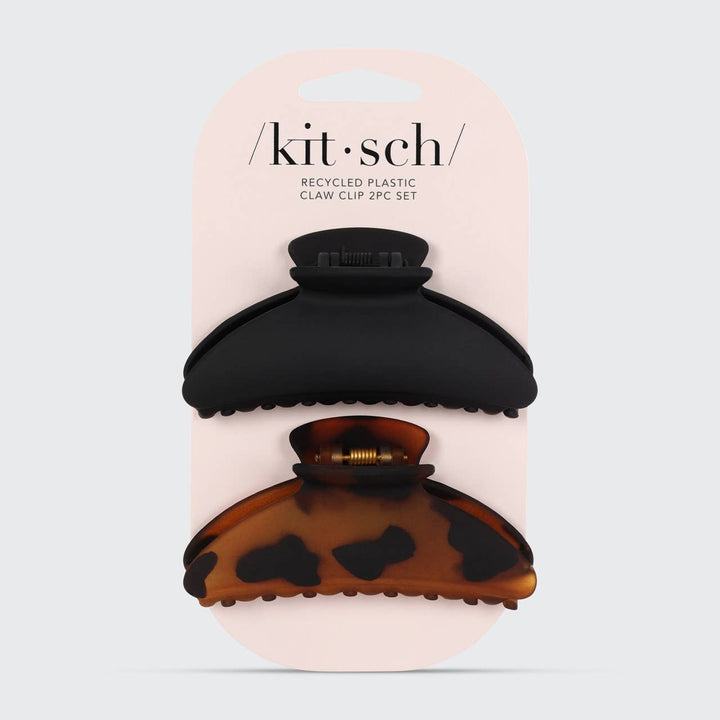 Kitsch - Recycled Plastic Medium Claw Clips 2pc - Black & Tort