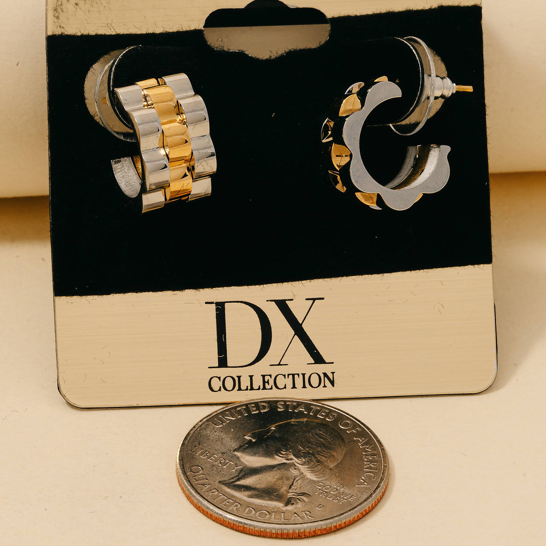 Rani - Two Tone Small Watch Chain Hoop Earrings