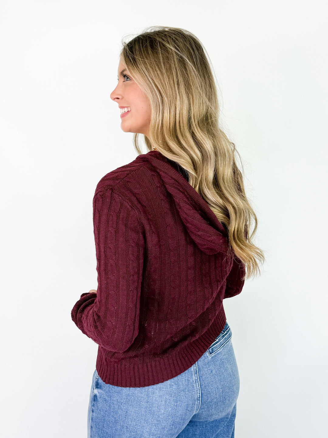 Remi - Cable Knit Hoodie (Maroon)