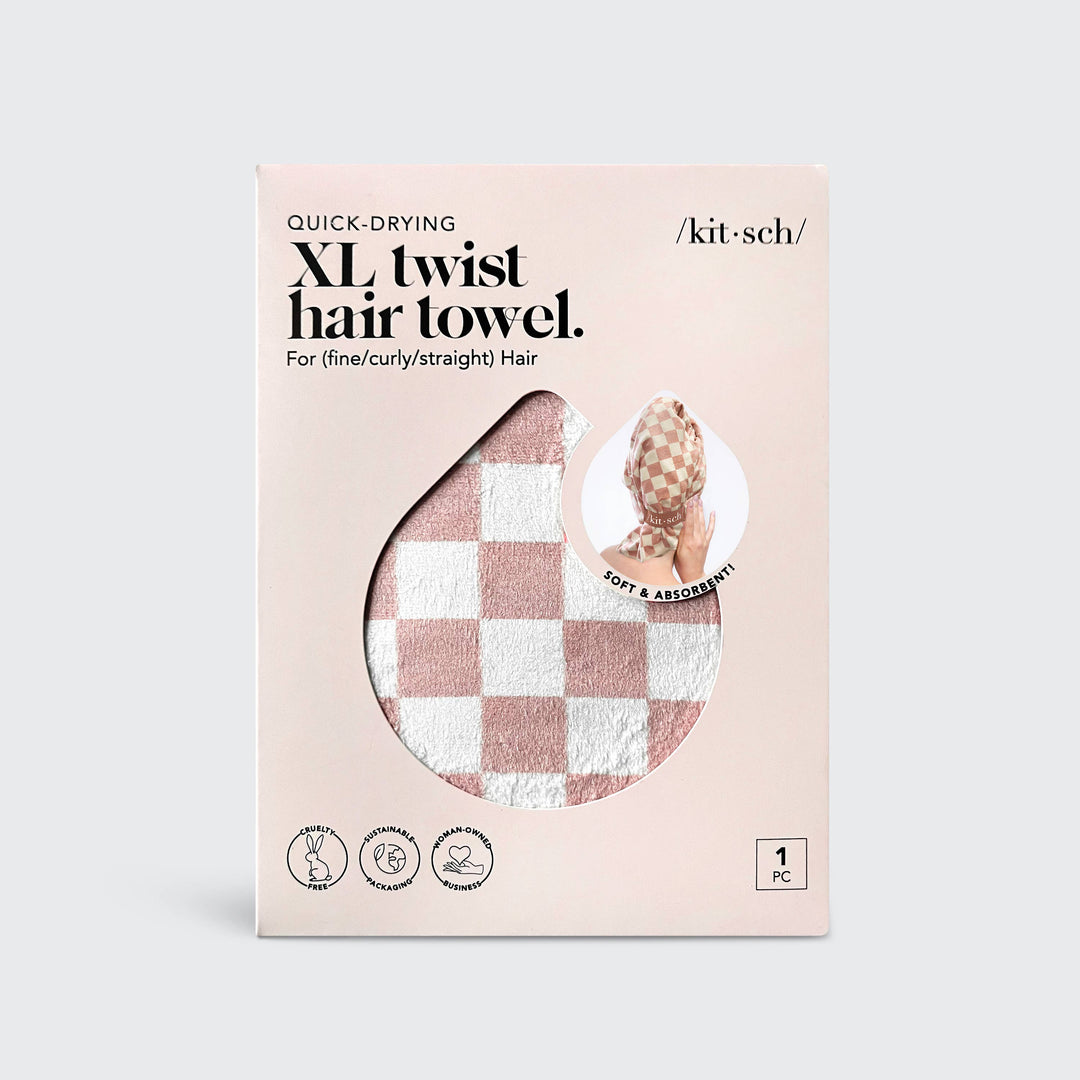 Kitsch - Extra Large Quick-Dry Hair Towel Wrap (Terracotta Checker)