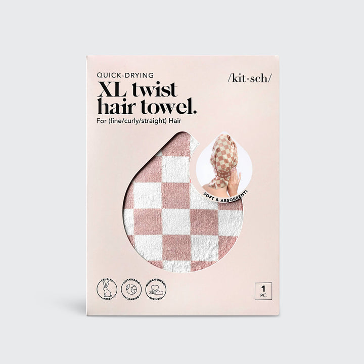 Kitsch - Extra Large Quick-Dry Hair Towel Wrap (Terracotta Checker)