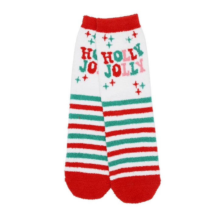 Fuzzy Christmas Socks - Holly Jolly