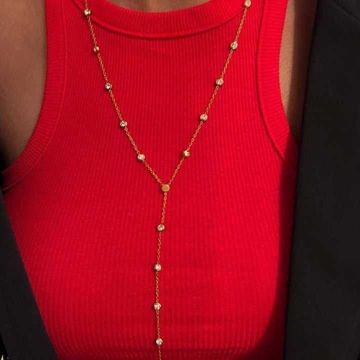Chansutt - Layered Y Rhinestone Necklace