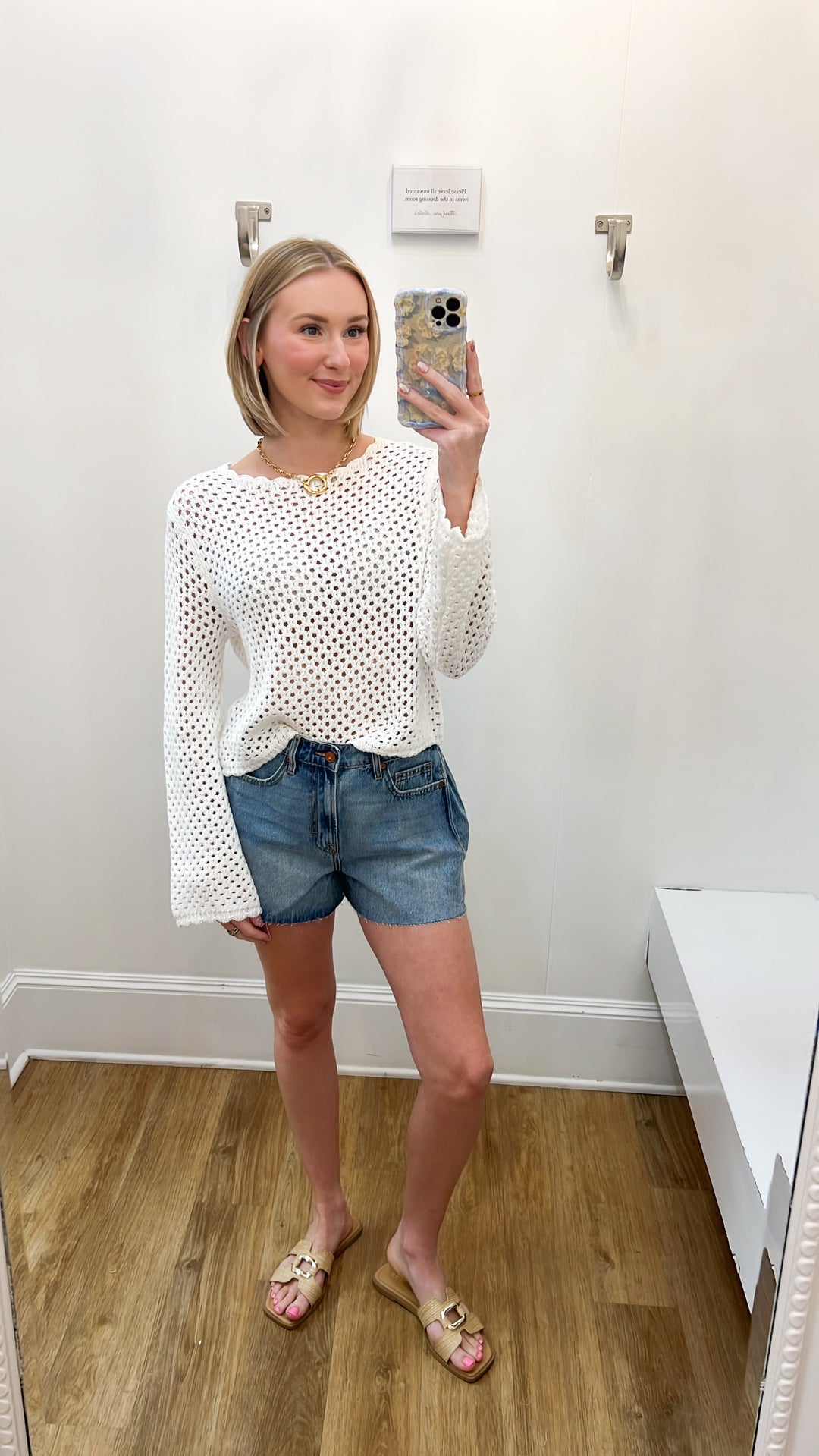 Karolyn - Crochet Scallop Trim Sweater
