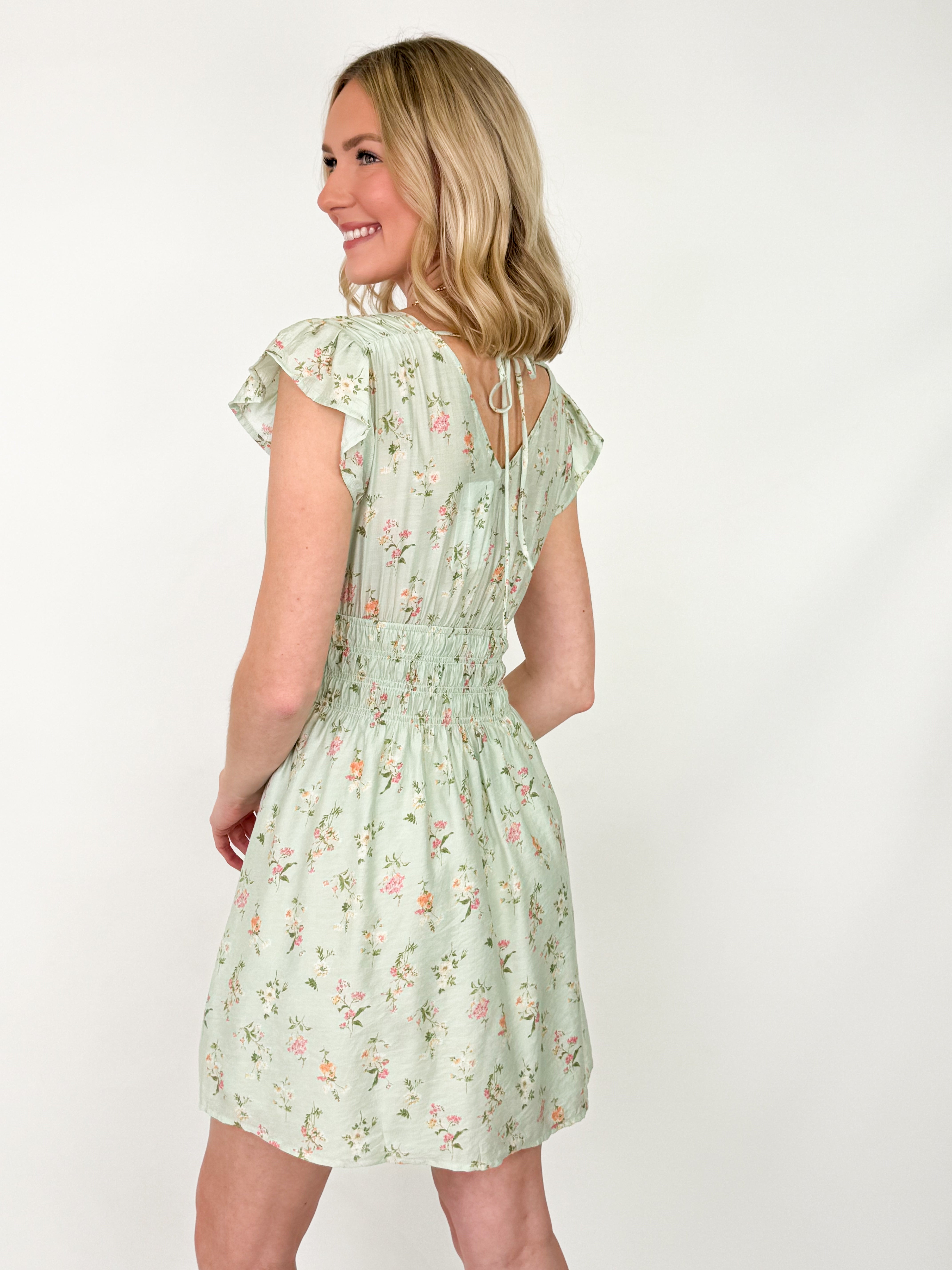 Tracey - Floral V-Neck Short Sleeve Mini Dress
