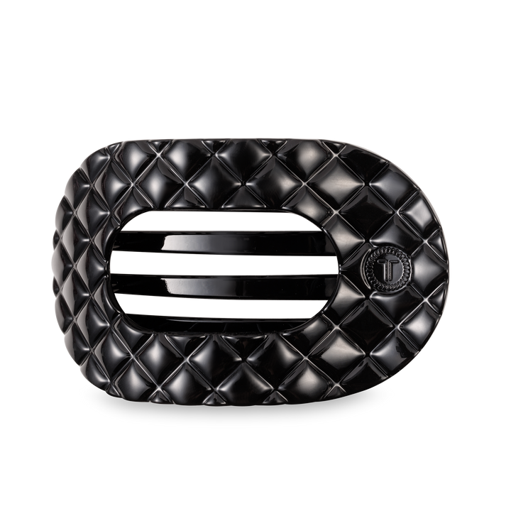 Teleties - Flat Round Hair Clip | Large | Jet Black Quilted
