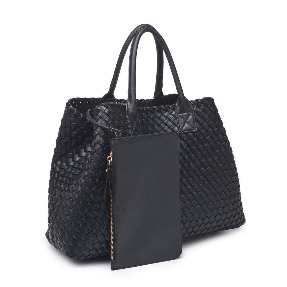 Ithaca - Woven Vegan Leather Tote (Black)