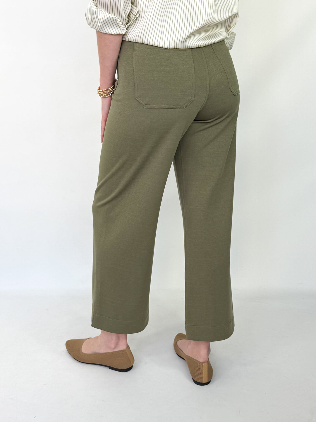 Margie - Olive Straight Leg Front Pocket Pants