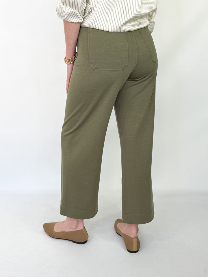Margie - Olive Straight Leg Front Pocket Pants