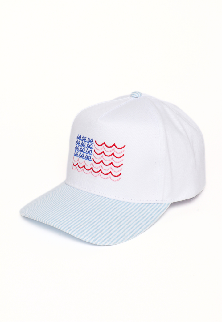 Americana USA Wave Flag Embroidered Adjustable Baseball Cap (Blue)