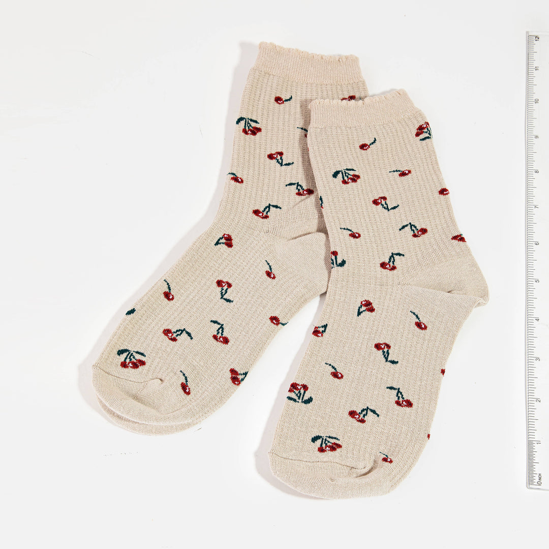 Cherry Print Crew Socks