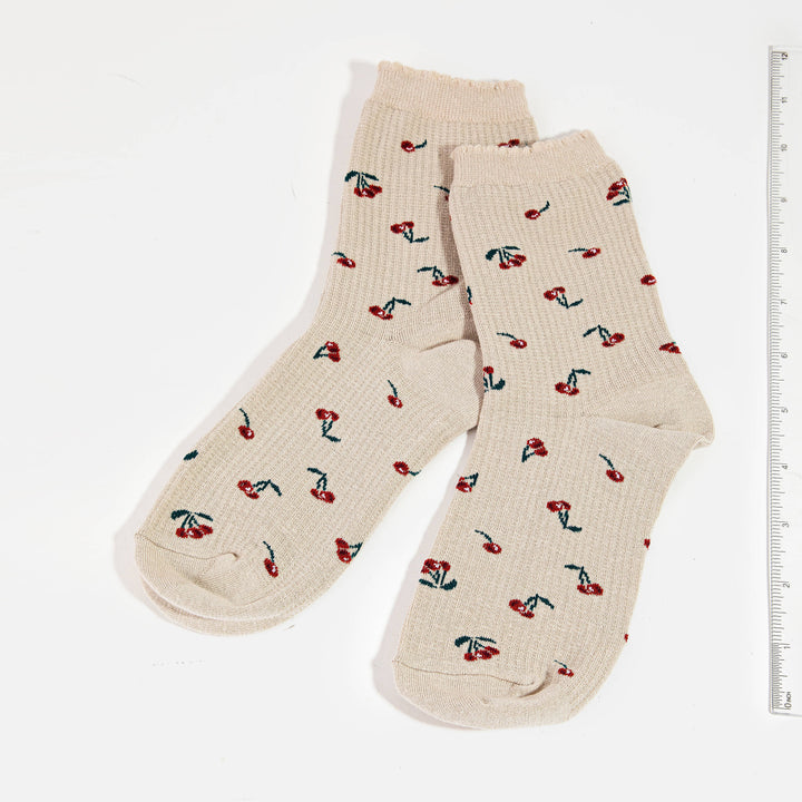 Cherry Print Crew Socks