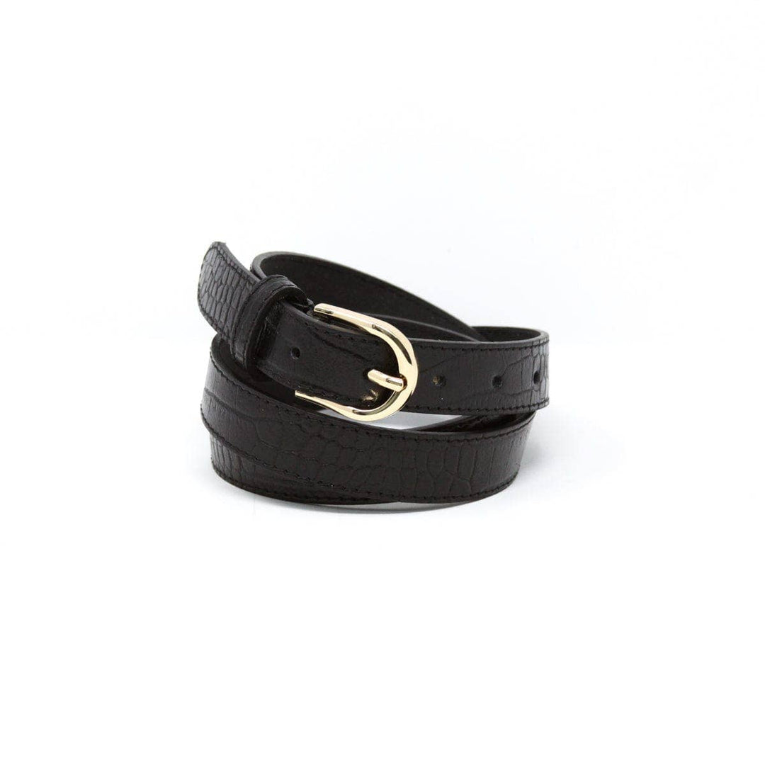 Adjustable Leather Crocodile Belt (Black)