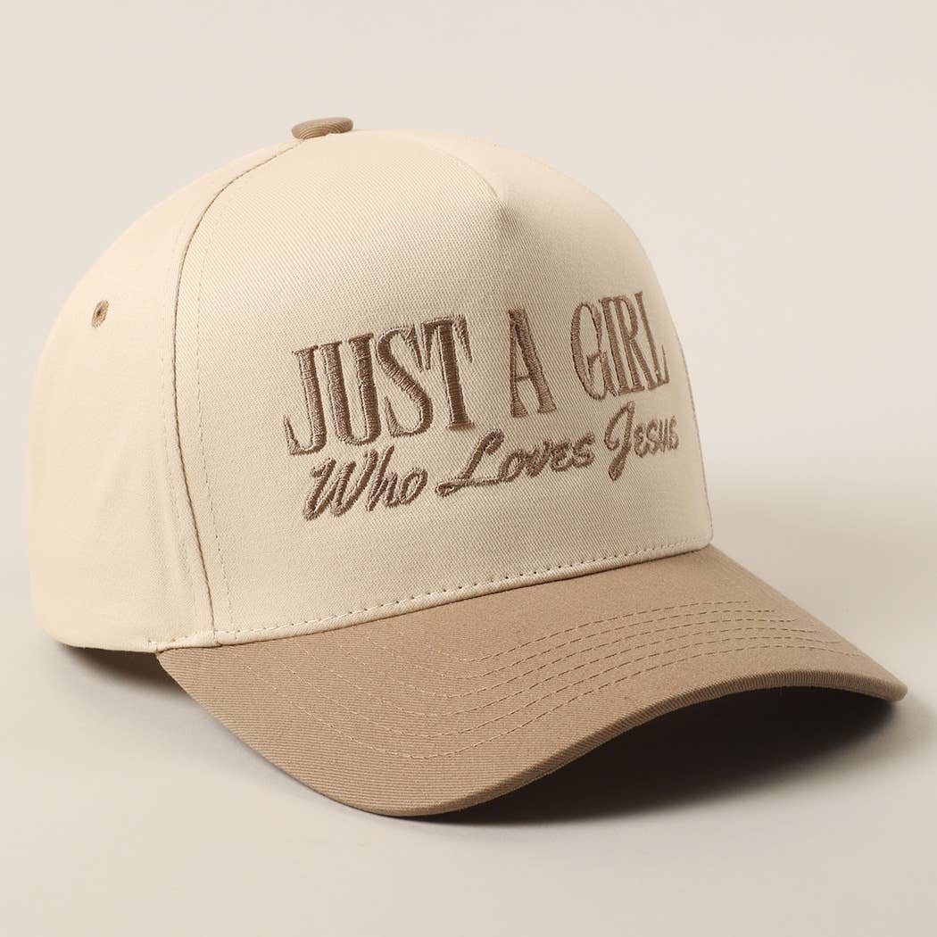 Just A Girl Who Loves Jesus Embroidery Trucker Hat - Beige