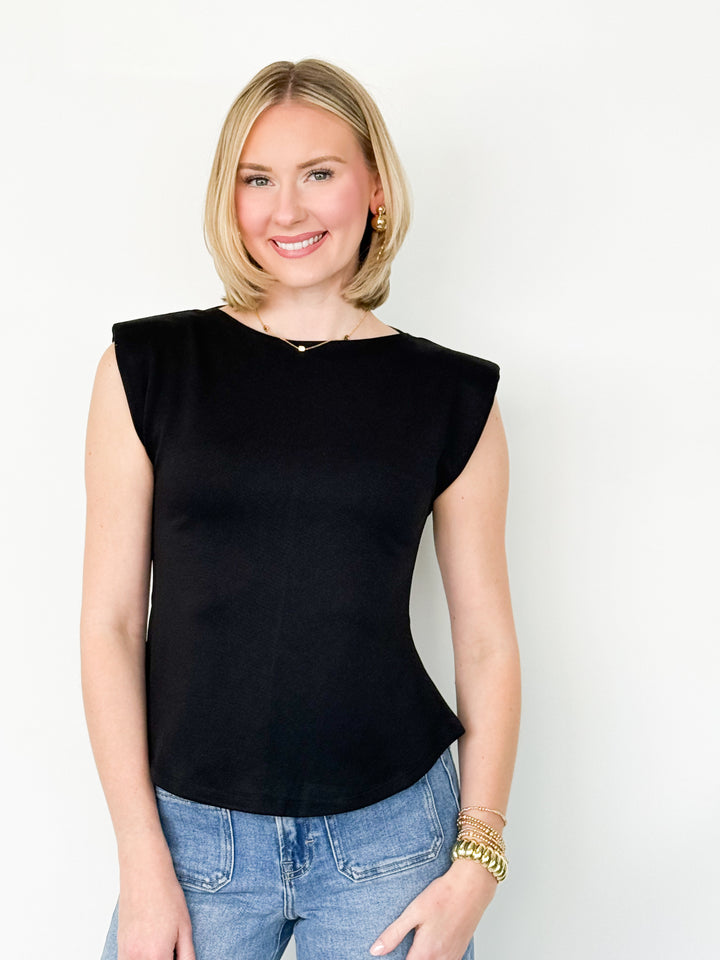 Josie - Sleeveless Shoulder Pad Top (Black)