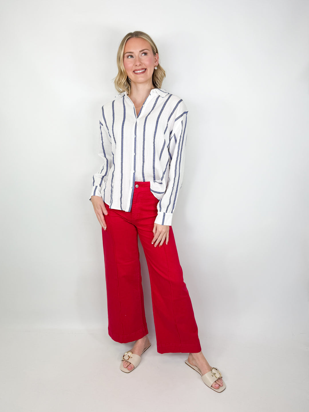 Cora - Wide Leg Red Denim