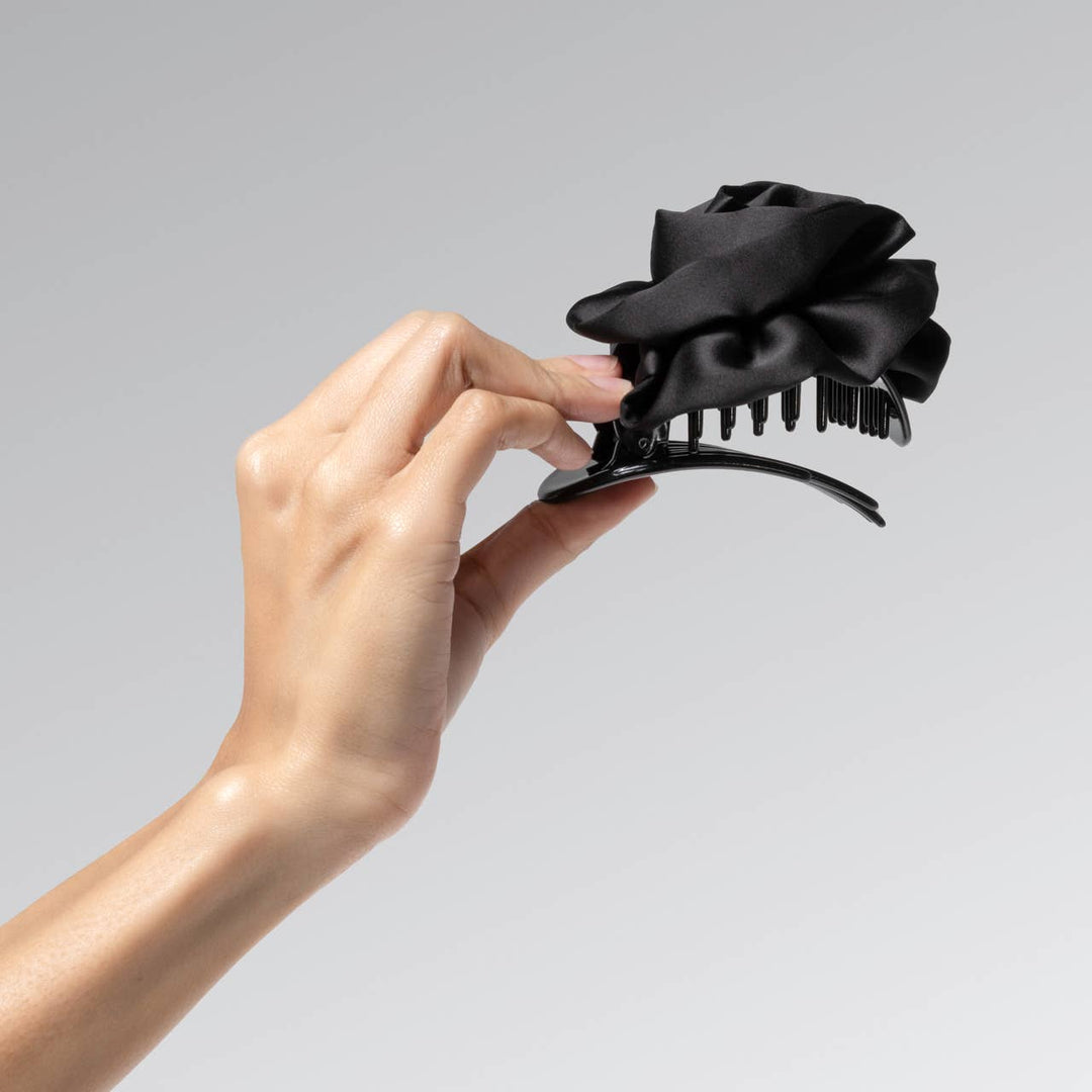 Kitsch - Satin Rosette Medium Flat Cloud Clip - Black