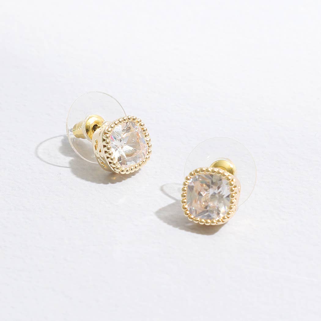 Elaine - Gold Rhinestone Post Earrings (Clear)