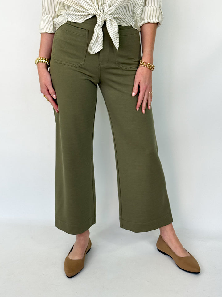 Margie - Olive Straight Leg Front Pocket Pants