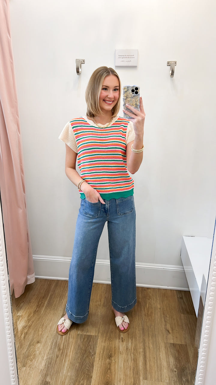 Ellis - Striped Knit Ruffled Sleeve Top