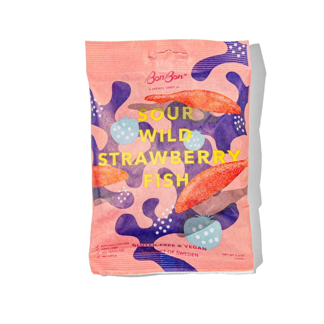 BonBon - Sour Wild Strawberry Fish - Swedish Candy 5.2oz