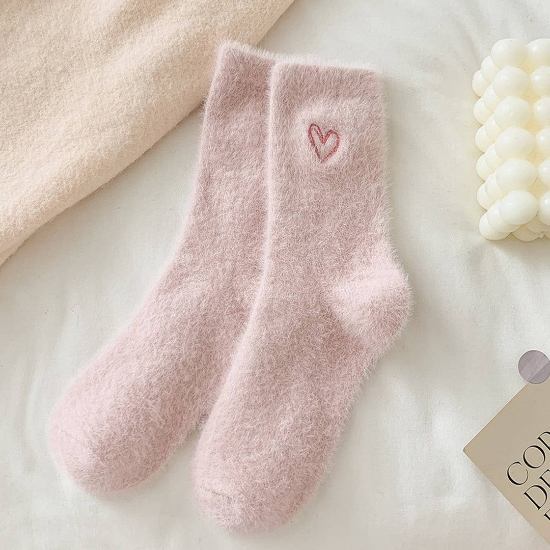 Pink Heart Fluffy Crew Socks