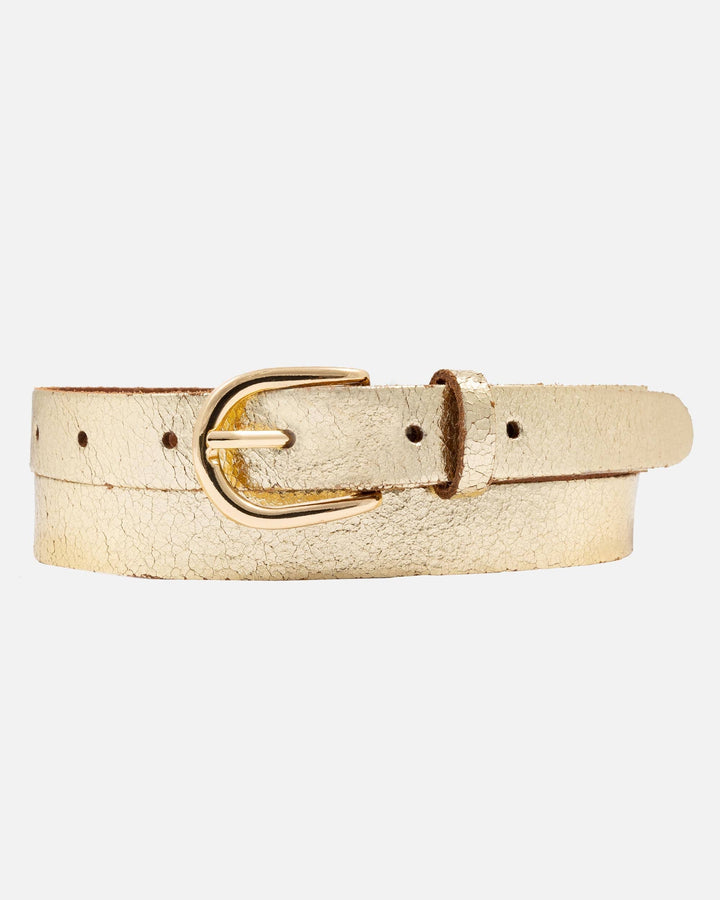 Eva - Metallic Gold Full Grain Leather Belt - Large/XL