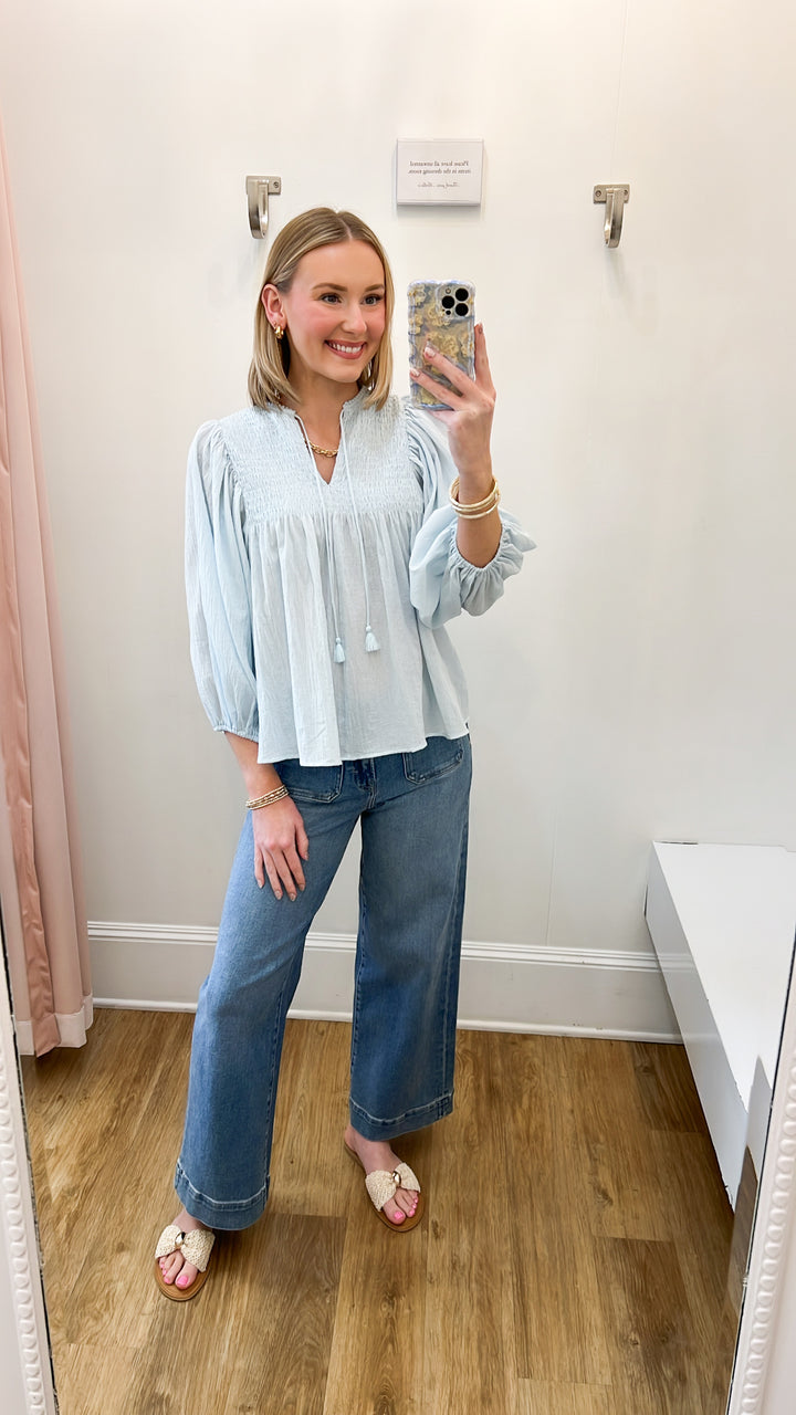 Nia - Balloon Sleeve Blouse (Baby Blue)
