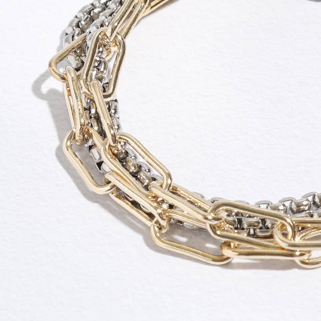 Adele - Two Tone Multi Chain Link Bracelet