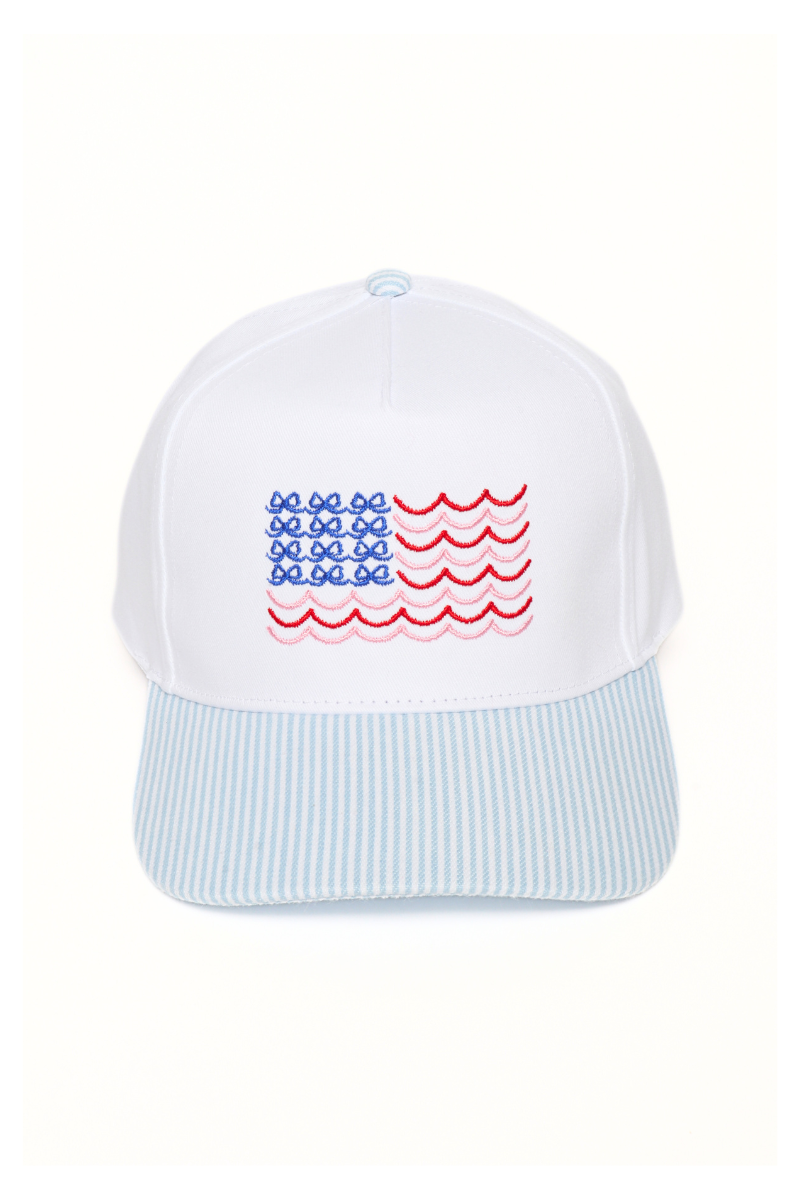 Americana USA Wave Flag Embroidered Adjustable Baseball Cap (Blue)