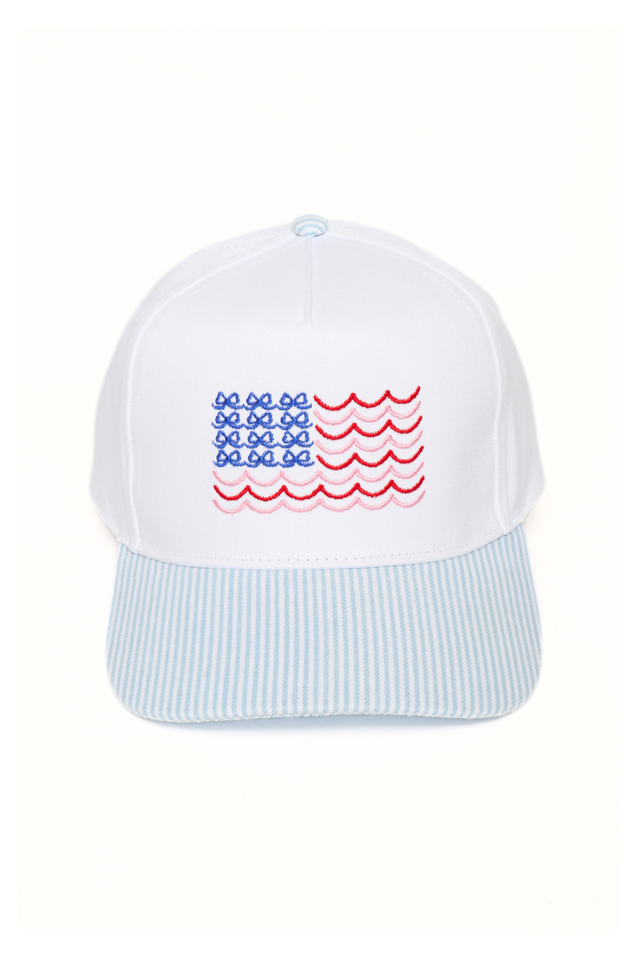 Americana USA Wave Flag Embroidered Adjustable Baseball Cap (Blue)