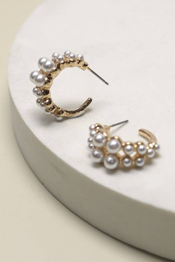 Melanie - Double Row Pearl Hoops