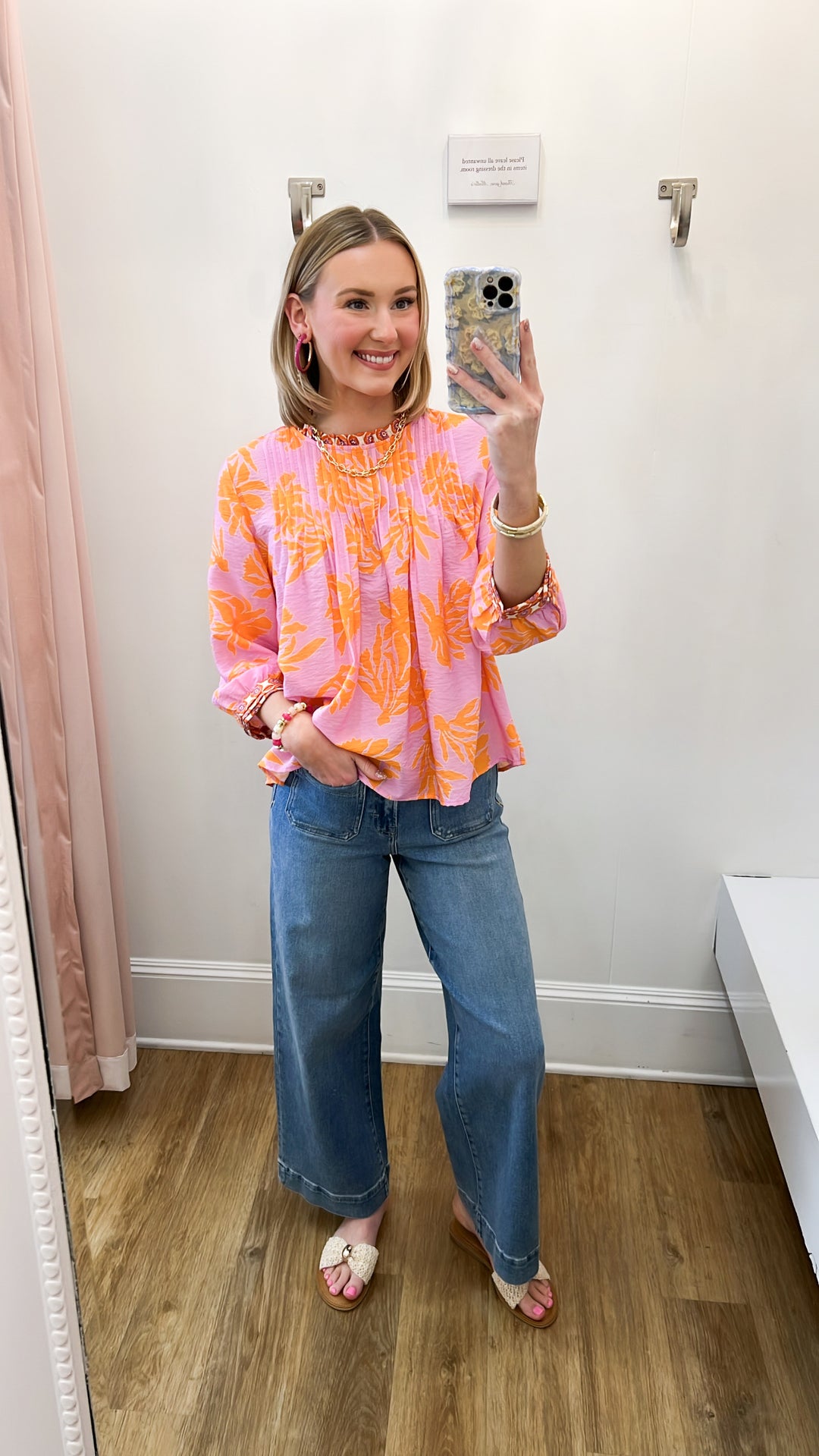 Nori - Pink + Orange Long Sleeve Floral Blouse