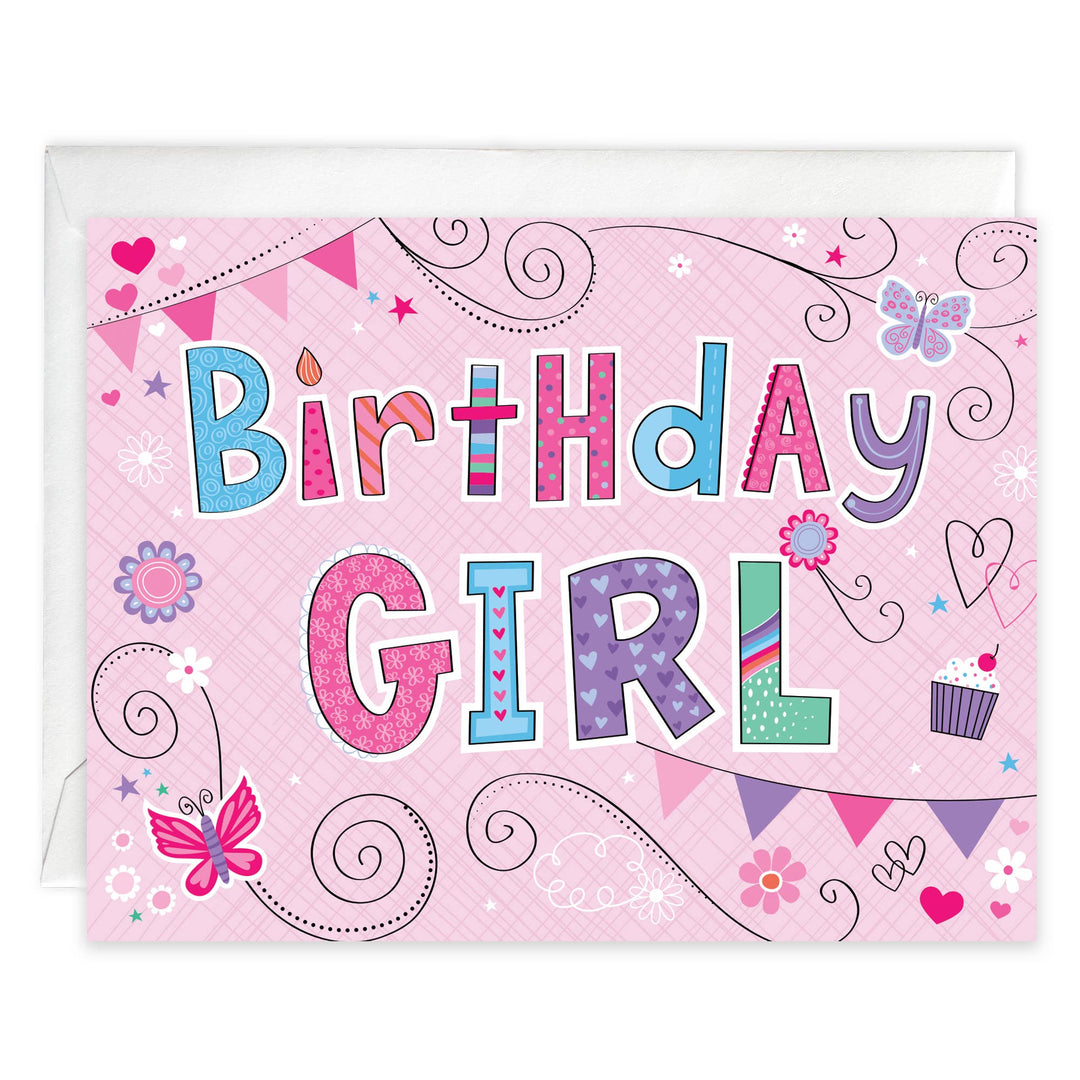 Kids Birthday Greeting Card - Pink Birthday Banners